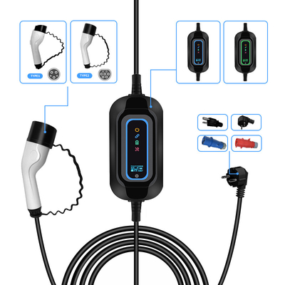 टेस्ला कार फिटिंग टाइप 2 प्लग इन Sae J1772 टाइप1 16a 220v EV पोर्टेबल चार्जर 5m केबल