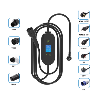 पोर्टेबल कार चार्जर इलेक्ट्रिक कारों के लिए अनुकूलन योग्य AC 3.5kw 16A EV चार्जर